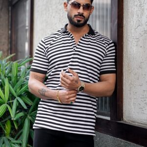 Black Striped Half Sleeve Premium Polo T-Shirt