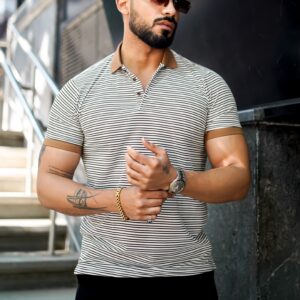 Sandstone Luxe Striped Polo T-Shirt