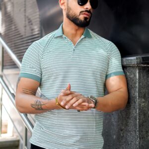Mint Frost Luxe Striped Polo T-Shirt