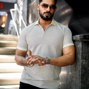 Light Grey Luxe Striped Polo T-Shirt