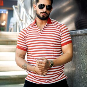 Orange Striped Half Sleeve Premium Polo T-Shirt