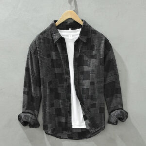 Men's Vintage Patch Shirt - Pure Cotton Long Sleeve Turn-down Collar