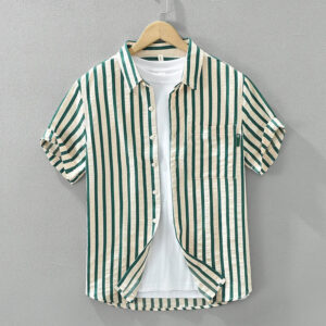 Men's Fashion Striped Short Sleeve Shirt - Loose Casual Summer Shirt