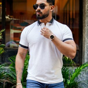 Textured Luxe White Polo T Shirt - Tailored Fit