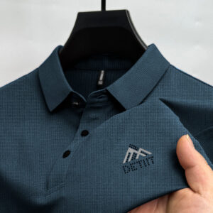 Men's Textured Casual Polo T-Shirt with Embroidered Chest Logo