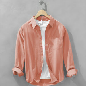 Japan Style Simple Solid Color Long Sleeve Shirt For Men ( Orange  )