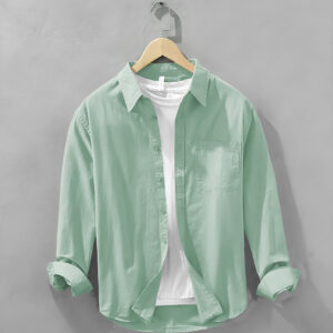 Japan Style Simple Solid Color Long Sleeve Shirt For Men ( Pista )